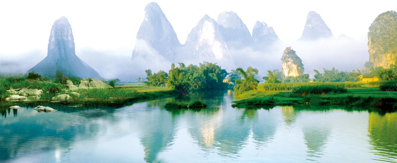 山水风光背景图jpg设计背景_新图网 https://ixintu.com 山水 风光 青山 绿水 水雾 海报banner