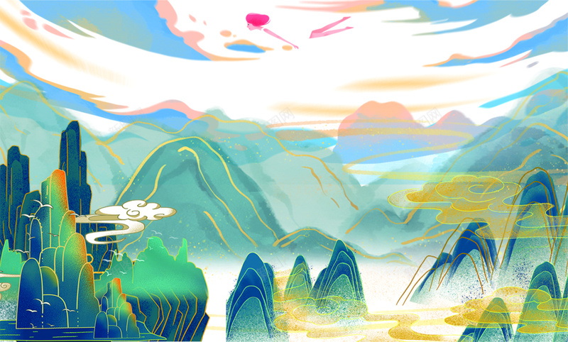 合成山水背景jpg设计背景_新图网 https://ixintu.com 复古风 山水 动漫 合成