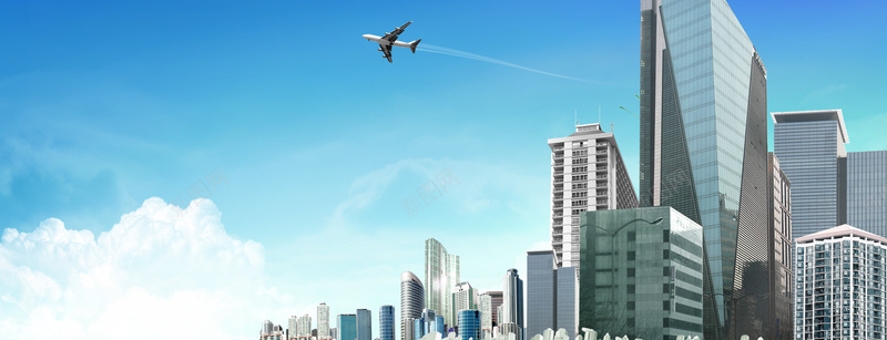 城市建筑背景图jpg设计背景_新图网 https://ixintu.com 蓝天 城市建筑 飞机 淘宝背景图 海报banner 楼林 楼群