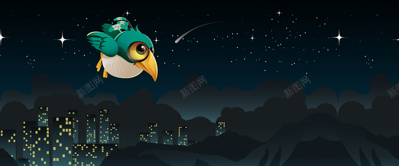 夜晚飞行的小鸟背景图jpg设计背景_新图网 https://ixintu.com 城市 夜晚 小鸟 星空 深蓝 海报banner 星云 星海 星际 卡通 童趣 手绘