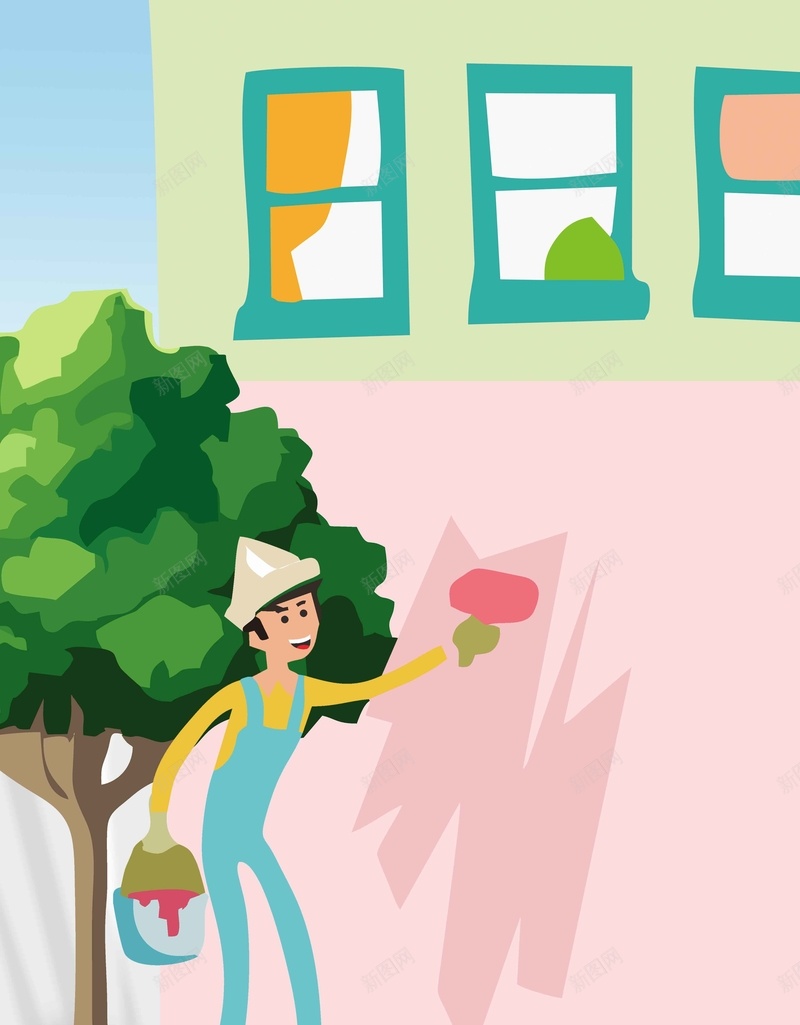建筑装修卡通手绘简约背景jpg设计背景_新图网 https://ixintu.com 卡通 建筑 房子 手绘 装修 工人 粉刷 插画 扁平 简约背景