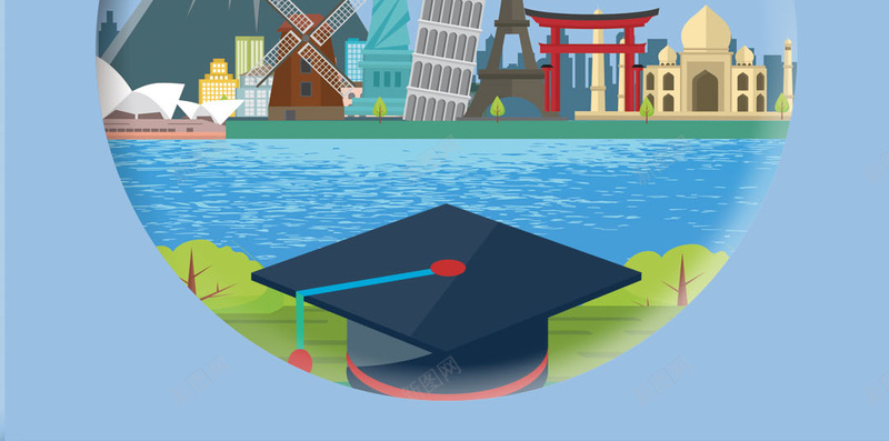 卡通儿童报名学习H5背景psd设计背景_新图网 https://ixintu.com 卡通 儿童 报名 学习 博士帽 学士 蓝色 蓝底 天空 大海