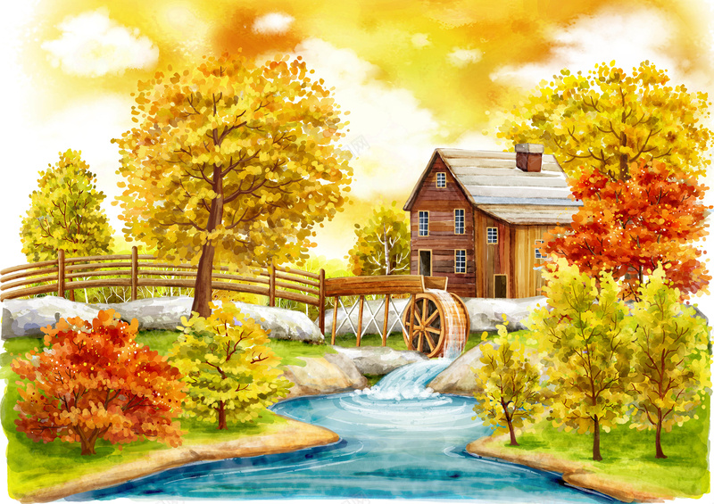 手绘幼儿园插画木屋森林河流psd设计背景_新图网 https://ixintu.com 幼儿园 手绘 插画 木屋 森林 河流 背景