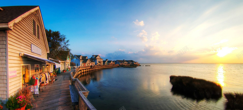 淘宝首页海报背景图jpg设计背景_新图网 https://ixintu.com 海报banner 摄影 风景 日出湖边城市