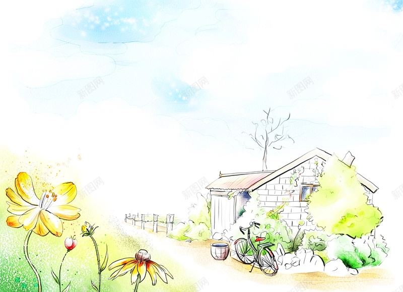 乡村农庄速写风景广告背景psd设计背景_新图网 https://ixintu.com 乡村风景 自行车 树木 野花 风景 乡村农庄速写风景 乡村风光 郊外农庄 海报 平面 广告 背景 PSD 素材 模板