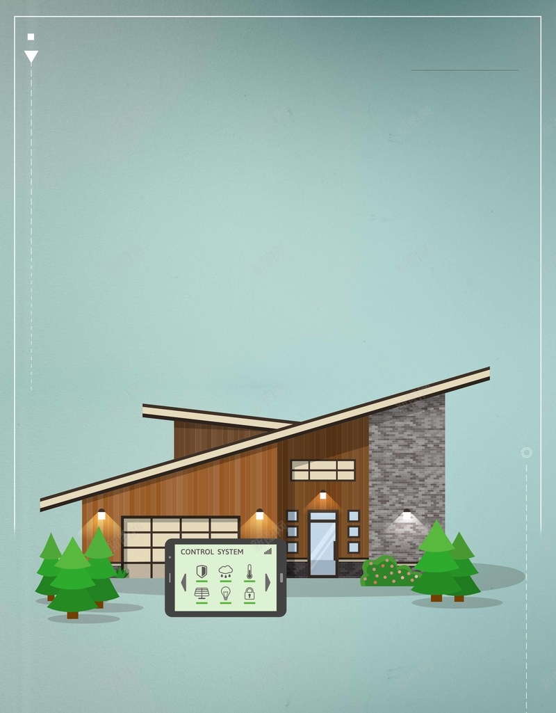 插画科技智能家居装修jpg设计背景_新图网 https://ixintu.com 家居 海报 插画 科技 房地产 房屋 生活 蓝色背景 别墅 绿化 显示屏 智能家居 悦生活 美好生活