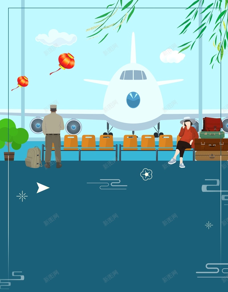 旅游蓝色插画简约背景jpg设计背景_新图网 https://ixintu.com 旅行宣传 蓝色背景 出游 插画 旅游 乘飞机 清新 简约背景
