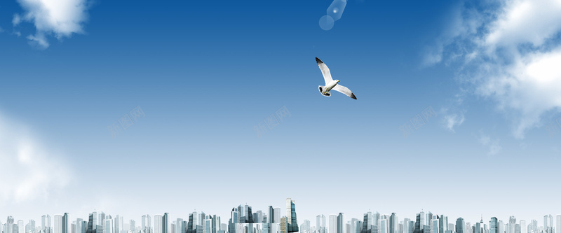 蓝色清新楼宇背景psd设计背景_新图网 https://ixintu.com 蓝色 蓝天 楼宇 飞鸽 商务 海报banner 文艺 小清新 简约