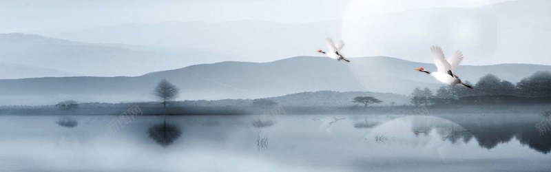 创意意境背景大图jpg设计背景_新图网 https://ixintu.com 海报banner 丹顶鹤 山 水