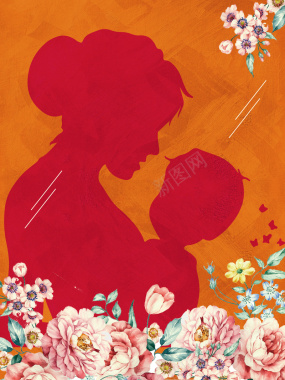 温馨母子剪影母亲节主题海报背景素材背景