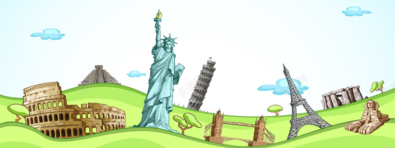 世界著名建筑背景jpg设计背景_新图网 https://ixintu.com 埃菲尔铁塔 比萨斜塔 建筑 世界著名建筑 著名建筑 自由女神像 狮身人面像 古罗马斗兽场 玛雅金字塔 伦敦塔桥 英国巨石阵 海报banner 其他