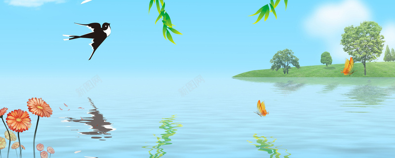 柳树燕子淘宝网站背景图psd设计背景_新图网 https://ixintu.com 海报banner 卡通 手绘 童趣 柳树燕子淘宝网站背景图