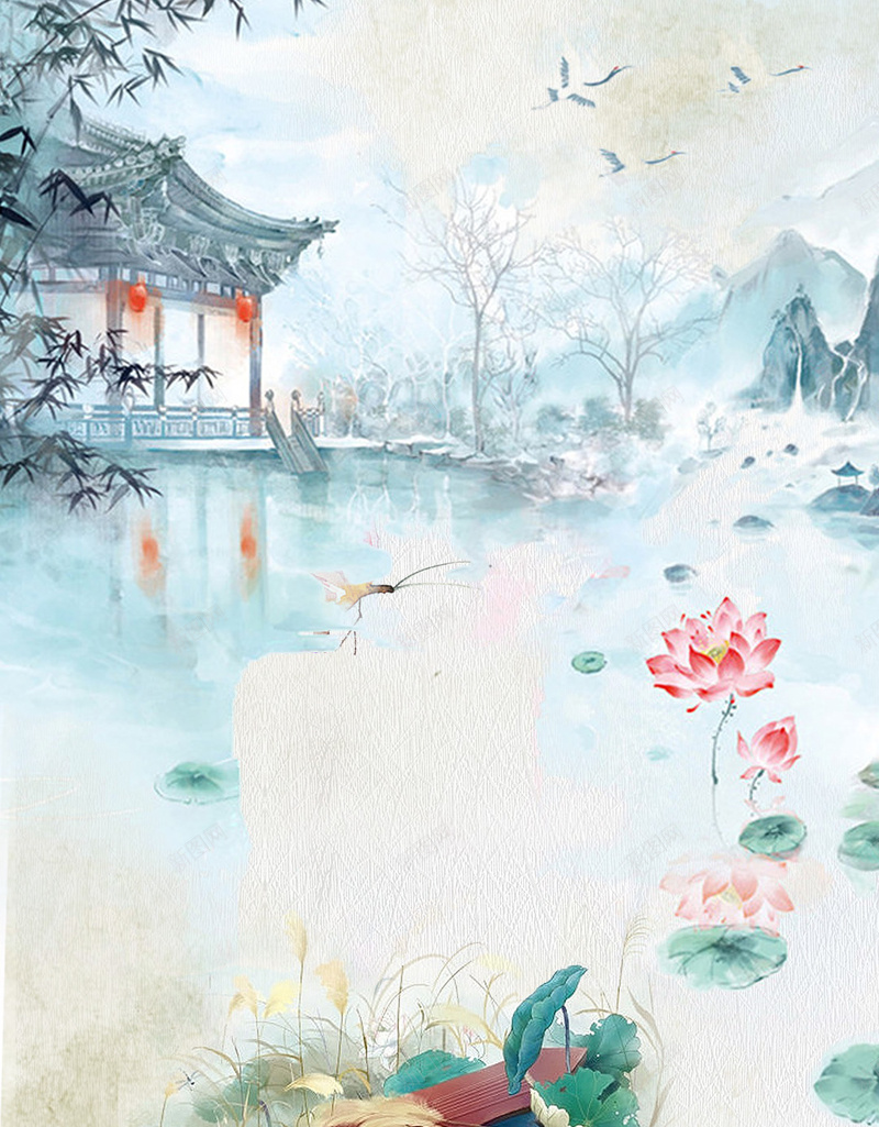 中国风山水风景小清新背景jpg设计背景_新图网 https://ixintu.com 中国风 山水 风景 小清新 背景 荷花 亭子 凉亭 古筝