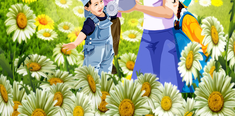 卡通教师节H5背景psd设计背景_新图网 https://ixintu.com 感恩老师 教师节 卡通 园丁 老师 花海 绿地 彩虹 童趣 手绘