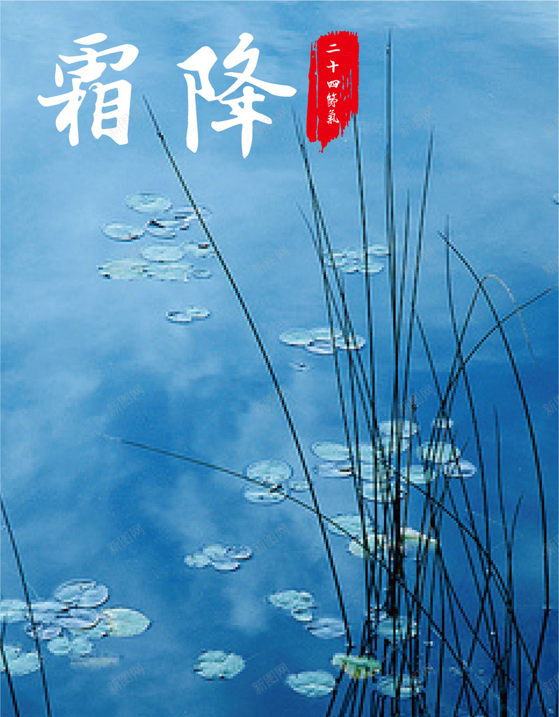 二十四节气霜降背景图jpg设计背景_新图网 https://ixintu.com 二十四节气 蓝色 霜降 湖面 荷叶 中国风