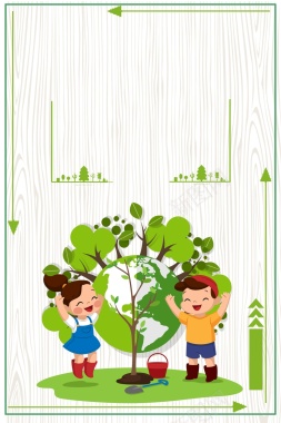 绿色卡通植树造林防止沙漠化背景