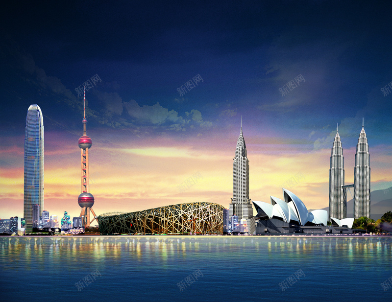 著名城市背景图psd设计背景_新图网 https://ixintu.com 蓝天 海绵 东方明珠 鸟巢 双子塔 悉尼歌剧院 世界著名建筑 开心 大气