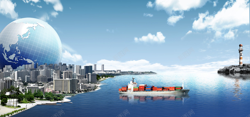 船运psd高清背景_新图网 https://ixintu.com 海报banner 建筑 海边 蓝天 轮船
