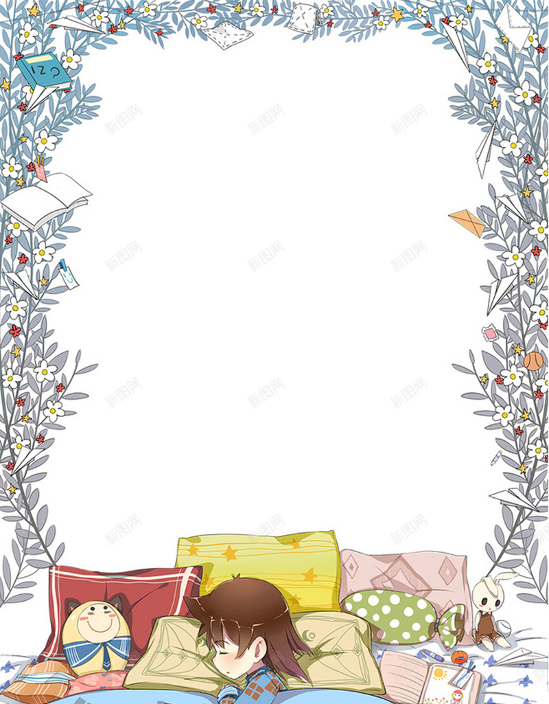 手绘卡通小女孩花环围绕背景模板psd设计背景_新图网 https://ixintu.com 小女孩 卡通 可爱 花环 床 海报 童趣 手绘