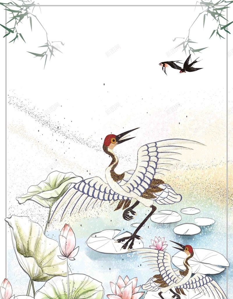 手绘白露节气psd设计psd设计背景_新图网 https://ixintu.com 白露节气 psd 手绘 荷塘 设计 荷花 仙鹤 传统节气 宣传