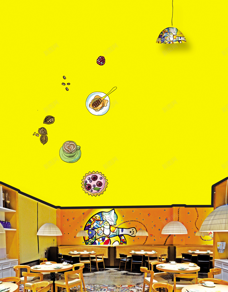 鲜艳色彩餐厅文艺海报背景psd设计背景_新图网 https://ixintu.com 文艺 海报 背景 色彩 鲜艳 餐厅 黄色 小清新 简约