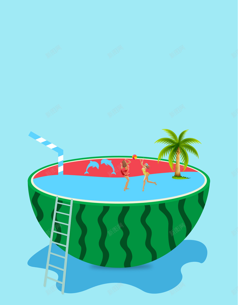 小清新夏季蓝色背景PSD分层H5背景素材psd设计背景_新图网 https://ixintu.com 小清新 夏季 蓝色背景 大暑 西瓜 卡通 H5 PSD分层 H5背景素材
