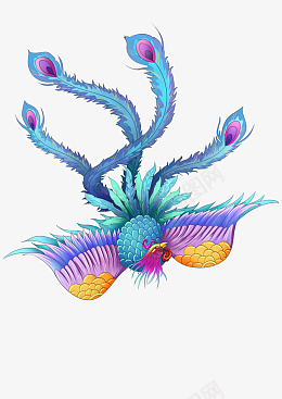 蓝色动物凤凰psd免抠素材_新图网 https://ixintu.com 凤凰 国潮 插画 精致