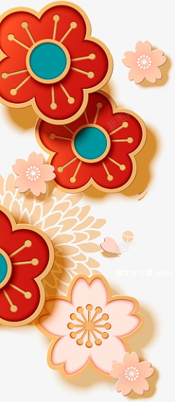 中国风饰品装饰标题花节日素材素材