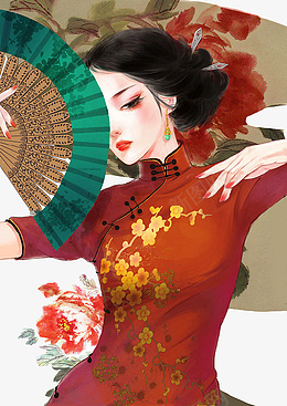 旗袍手绘美女png免抠素材_新图网 https://ixintu.com 旗袍 民国 手绘 服装