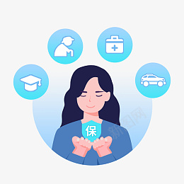 扁平化各种保险png免抠素材_新图网 https://ixintu.com 医疗保险 各种保险 养老险 教育险 保险 保障 车险