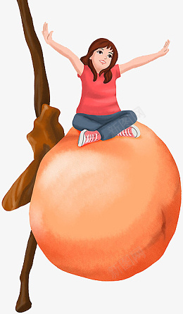 手绘插画坐在柿子上的女孩png免抠素材_新图网 https://ixintu.com 手绘 插画 坐在柿子上 女孩