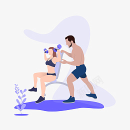健身教练教学生健身挡png免抠素材_新图网 https://ixintu.com 矢量健身插画 健身的女人 女孩举哑铃 简约小清新 人物插图 健身女孩 健身教练 人