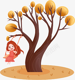 手绘秋天女孩荡秋千png免抠素材_新图网 https://ixintu.com 手绘 秋天 女孩 荡秋千