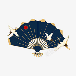 国潮扇子仙鹤素材png免抠素材_新图网 https://ixintu.com 国潮 插画 手绘 国风