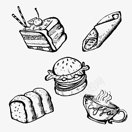 美食线稿素描集合素材png免抠素材_新图网 https://ixintu.com 美食线稿 美食集合 手抓饼 素描风 饿了么 免抠 咖啡 汉堡 蛋糕 面包