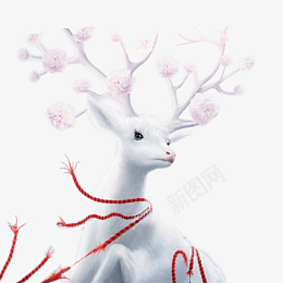 梅花白鹿红线png免抠素材_新图网 https://ixintu.com 白鹿 梅花 白 粉