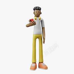 3D拿手机黑发男孩png免抠素材_新图网 https://ixintu.com 3D 手机 男孩 卡通