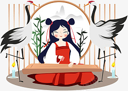 古风少女抚琴插画png免抠素材_新图网 https://ixintu.com 古风 少女 抚琴 插画