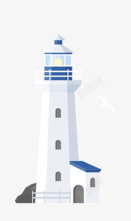 卡通白色灯塔海鸥png免抠素材_新图网 https://ixintu.com 灯塔 塔 白色建筑 海鸥