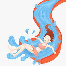 冲浪滑梯夏季png免抠素材_新图网 https://ixintu.com 女孩 滑梯 冲浪 玩水 儿童