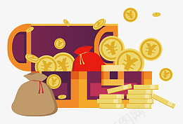 矢量扁平风金币宝箱png免抠素材_新图网 https://ixintu.com 游戏宝箱 金币宝箱 大奖 奖励 宝藏 扁平 财务 财富 金币 金融 金钱 钱币 钱袋 钱