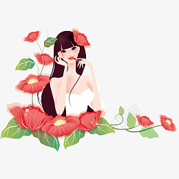 花中的女孩ai免抠素材_新图网 https://ixintu.com 花 红色的花 女孩