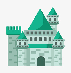 简约绿色城堡插画滩素材