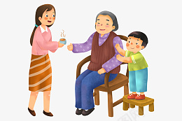 陪老人插画素材png免抠素材_新图网 https://ixintu.com 亲人插画素材 家人插画素材 一家人插画素材 陪老人插画素材