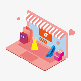手绘网络商店插画png免抠素材_新图网 https://ixintu.com 手绘网店 网上购物 网络商店 黄色裙子 购物袋 插图 插画 桃心 衣服