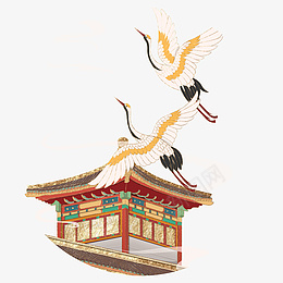国潮烫金仙鹤png免抠素材_新图网 https://ixintu.com 国潮 烫金 仙鹤 建筑 城墙