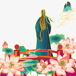 七夕牛郎盼望png免抠素材_新图网 https://ixintu.com 七夕 牛郎 桥 荷花