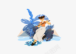 古风手绘插画元素小姑娘png免抠素材_新图网 https://ixintu.com 古风 手绘 插画 元素