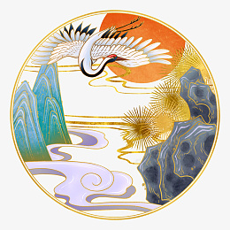 烫金中国风仙鹤祥云远山太阳松树假山png免抠素材_新图网 https://ixintu.com 烫金 中国风 仙鹤 祥云 远山 太阳松树假山