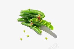 微景观之豌豆荚png免抠素材_新图网 https://ixintu.com 豌豆 人 攀爬 绿色